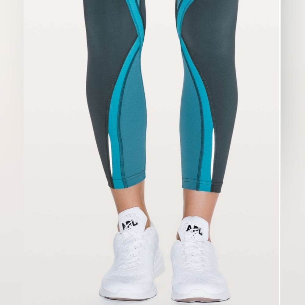 Athletic Colorblock Leggings with Side Pocket - Teal/Charcoal - Picture 2 of 12